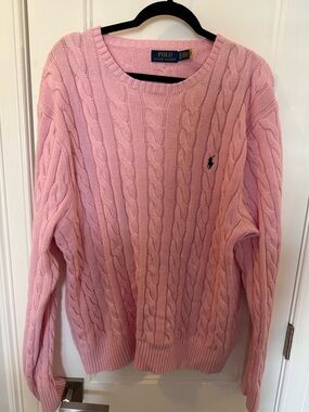 Polo by Ralph Lauren Pink Cotton Cable-Knit Crewneck Sweater